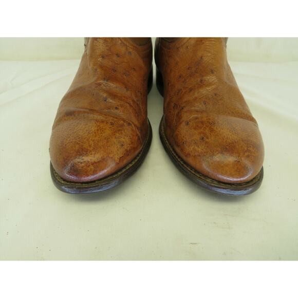 Cowtown Brown Leather Ostrich Roper Cowboy Western Boots Mens Size 7.5 EE main image 5